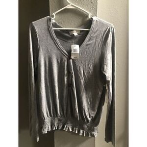 Glitz Women Tops Med Heather Grey Long Sleeve Cinched Bottom Down Size XL NWT
